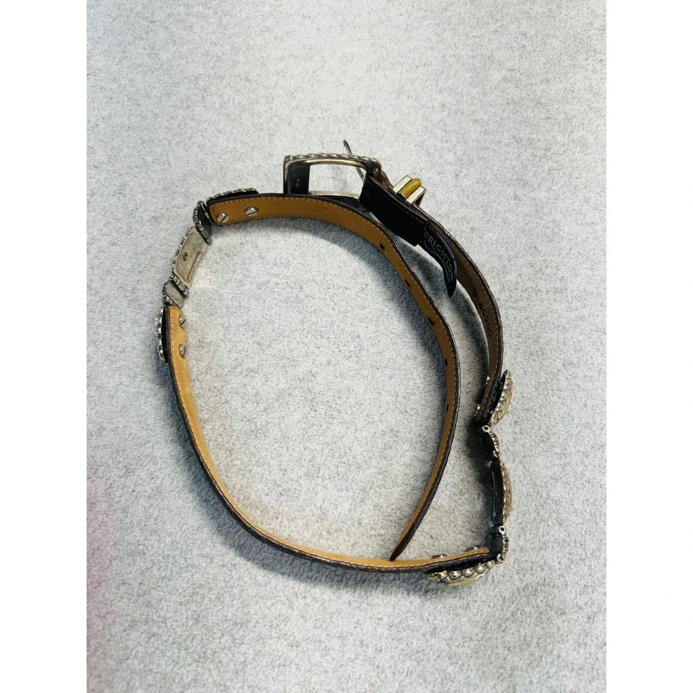 Brighton Belt Womens Small‎ Brown Croc Embossed Leather Mixed Metal S 44209